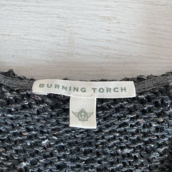 Burning Torch Anthropologie Gray Open Knit Hooded Sweater Size XS Boho Hippie - Picture 10 of 11